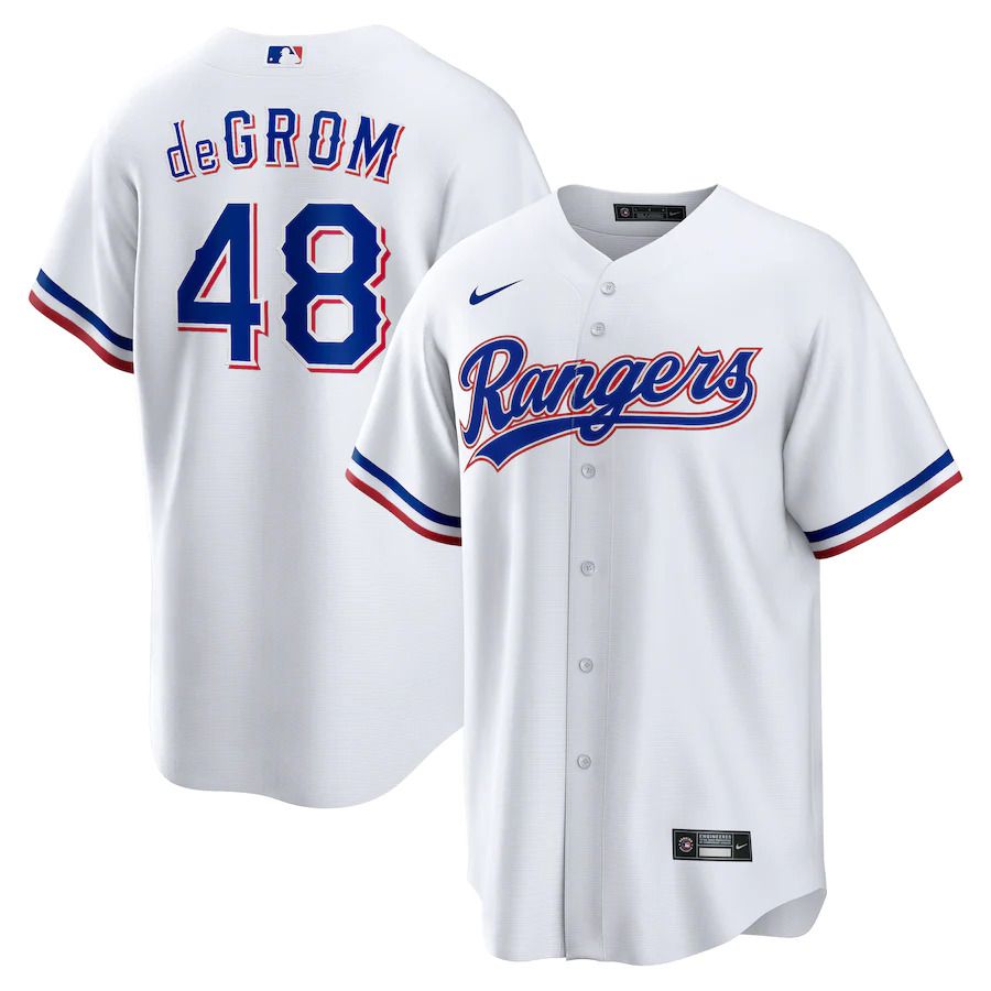 Men Texas Rangers #48 Jacob deGrom Nike White Home Replica Player MLB Jersey->->MLB Jersey